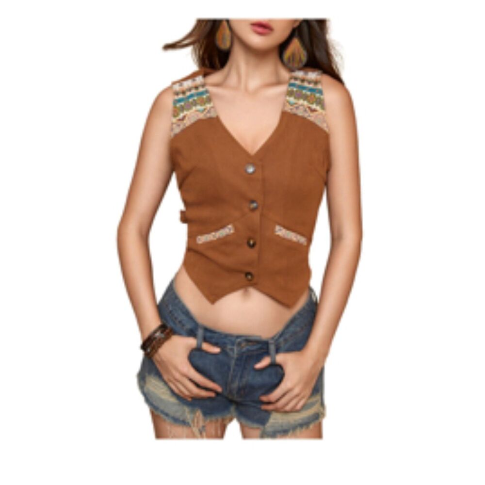 vintage embroidered button down vest, large, 4I-137T006